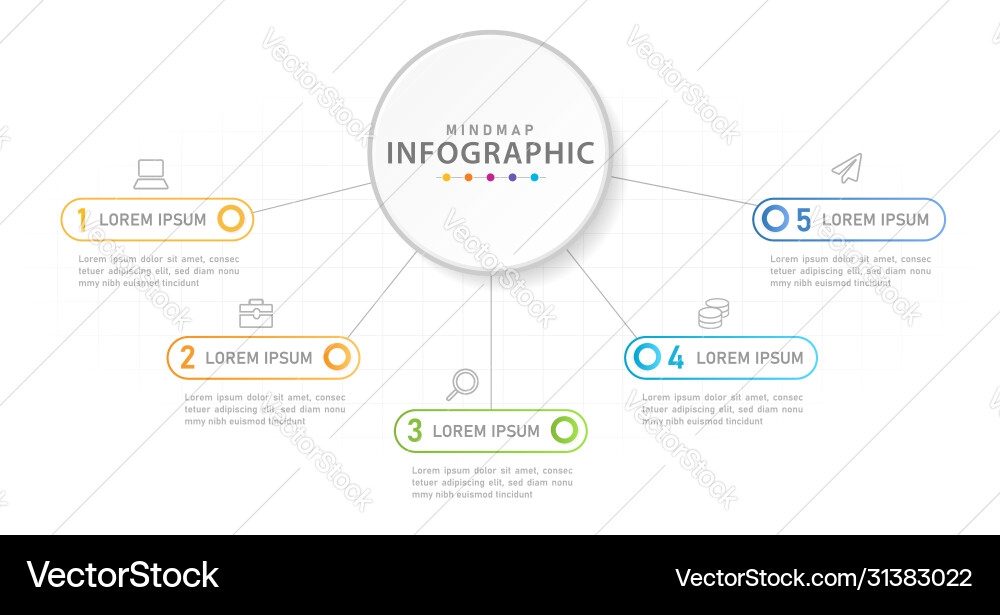 Infographic 5 steps mindmap diagram with circles Vector Image