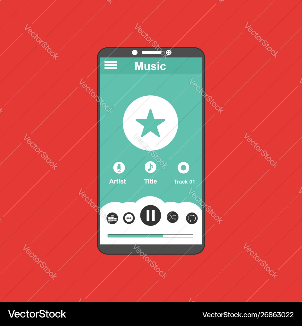 Media player application app template with flat vector image