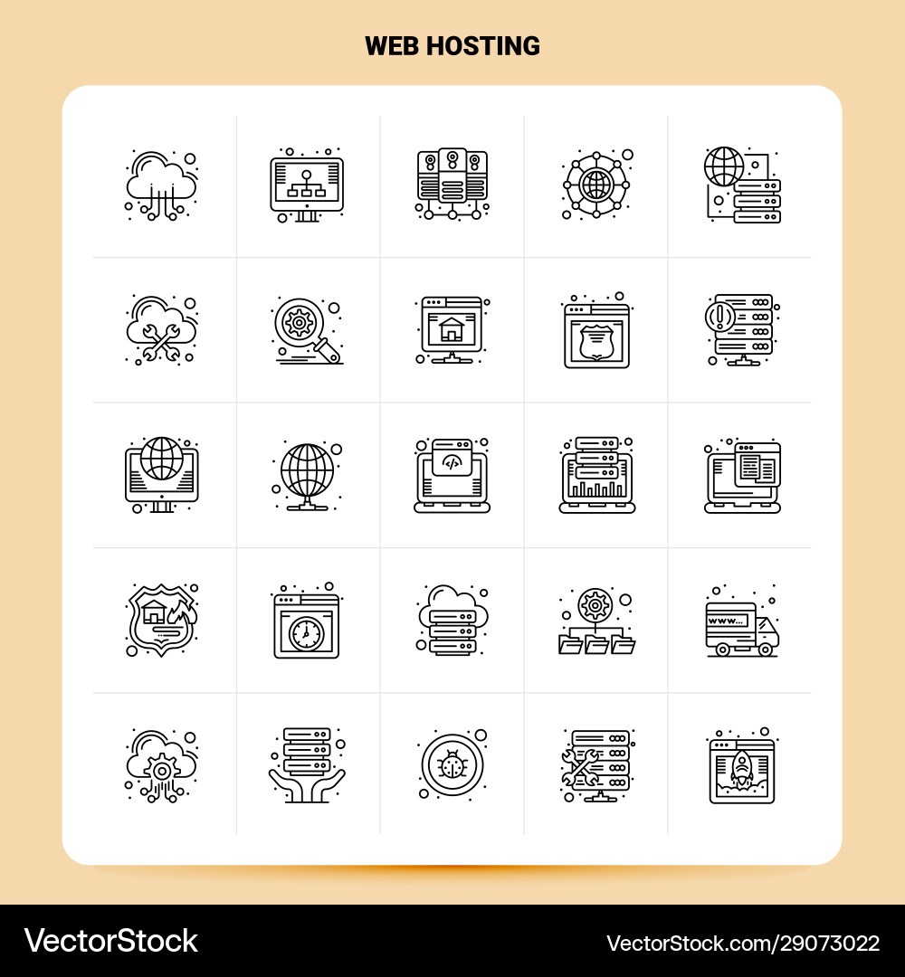 Outline 25 web hosting icon set line style design Outline 25 web hosting icon set line style design vector image
