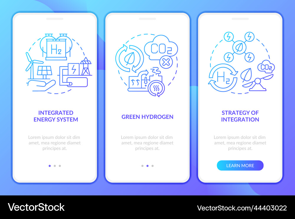 Renewable h2 blue gradient onboarding mobile app Renewable h2 blue gradient onboarding mobile app Vector Image