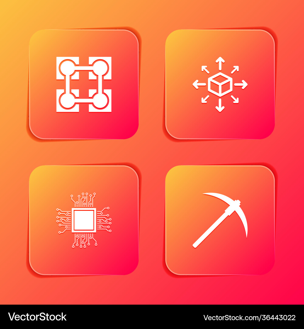 Set blockchain technology distribution processor Set blockchain technology distribution processor vector image