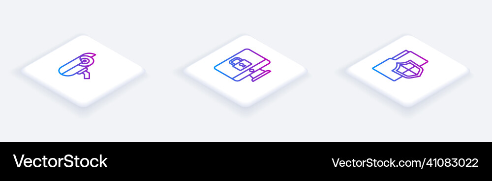 Set isometric line security camera lock Set isometric line security camera lock vector image