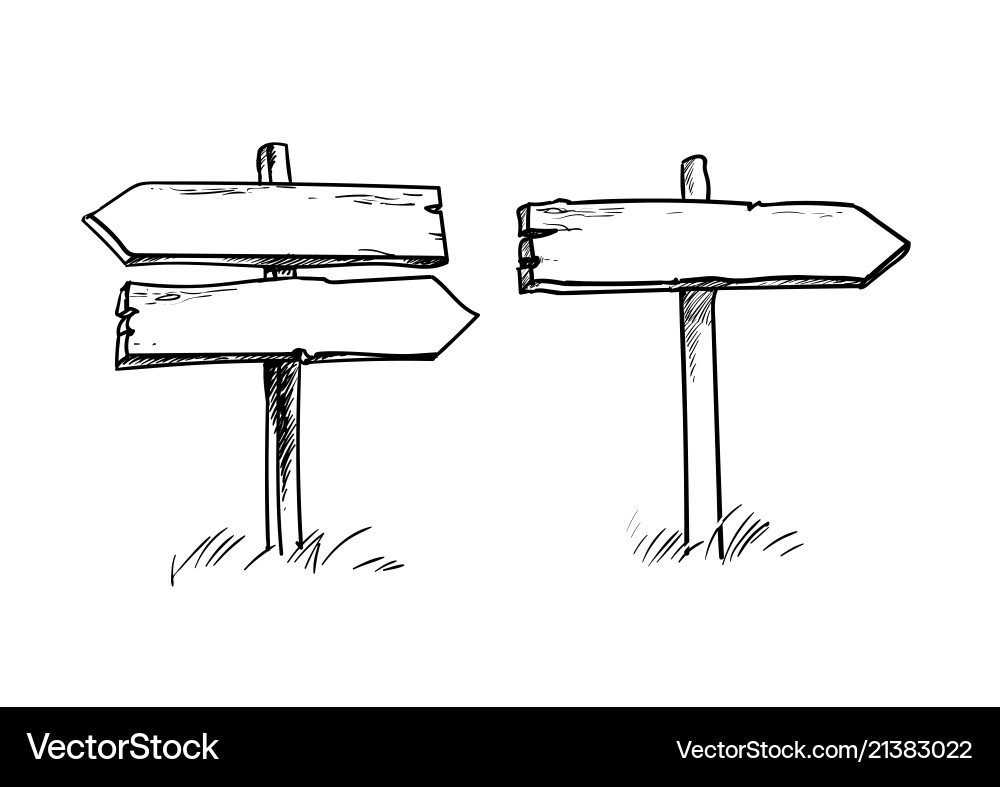Set of old wooden direction signs in sketch slyle Set of old wooden direction signs in sketch slyle vector image