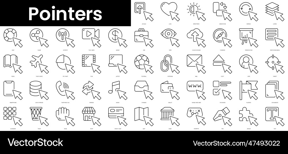Set of outline pointers icons minimalist thin vector image