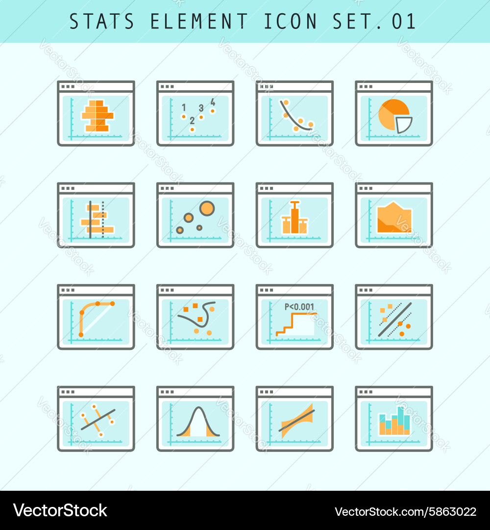 Statistic Line Icons - Data & Charts vector image