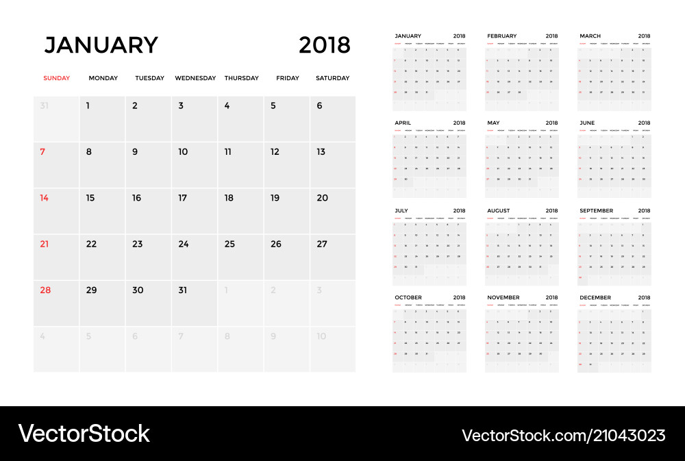 Calendar 2018 template planning week Calendar 2018 template planning week vector image