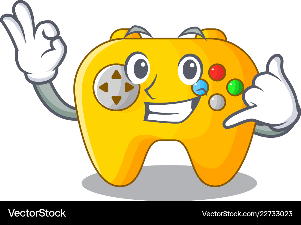 Call me retro computer game control on mascot Vector Image
