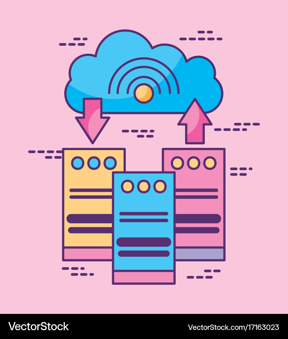 Cloud computing mobile phone dowload and upload Vector Image