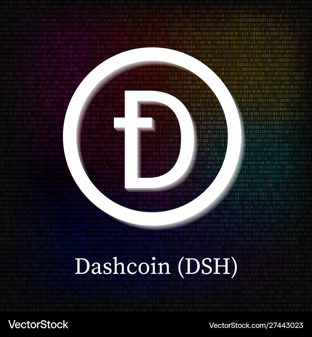Dashcoin Symbol auf dunklem Binärcode Hintergrund Dashcoin Symbol auf dunklem Binärcode Hintergrund vektorbild