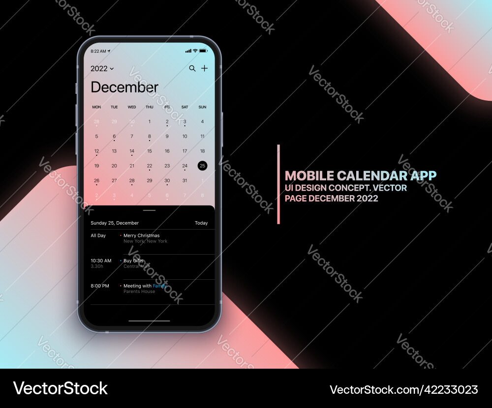 Mobile calendar app ui concept on realistic Mobile calendar app ui concept on realistic vector image