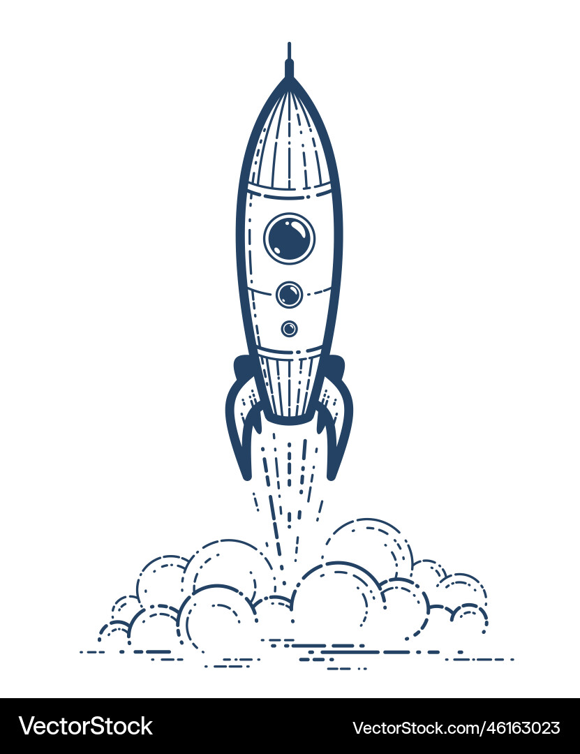 Rocket launch simple linear icon missile start up Rocket launch simple linear icon missile start up Vector Image