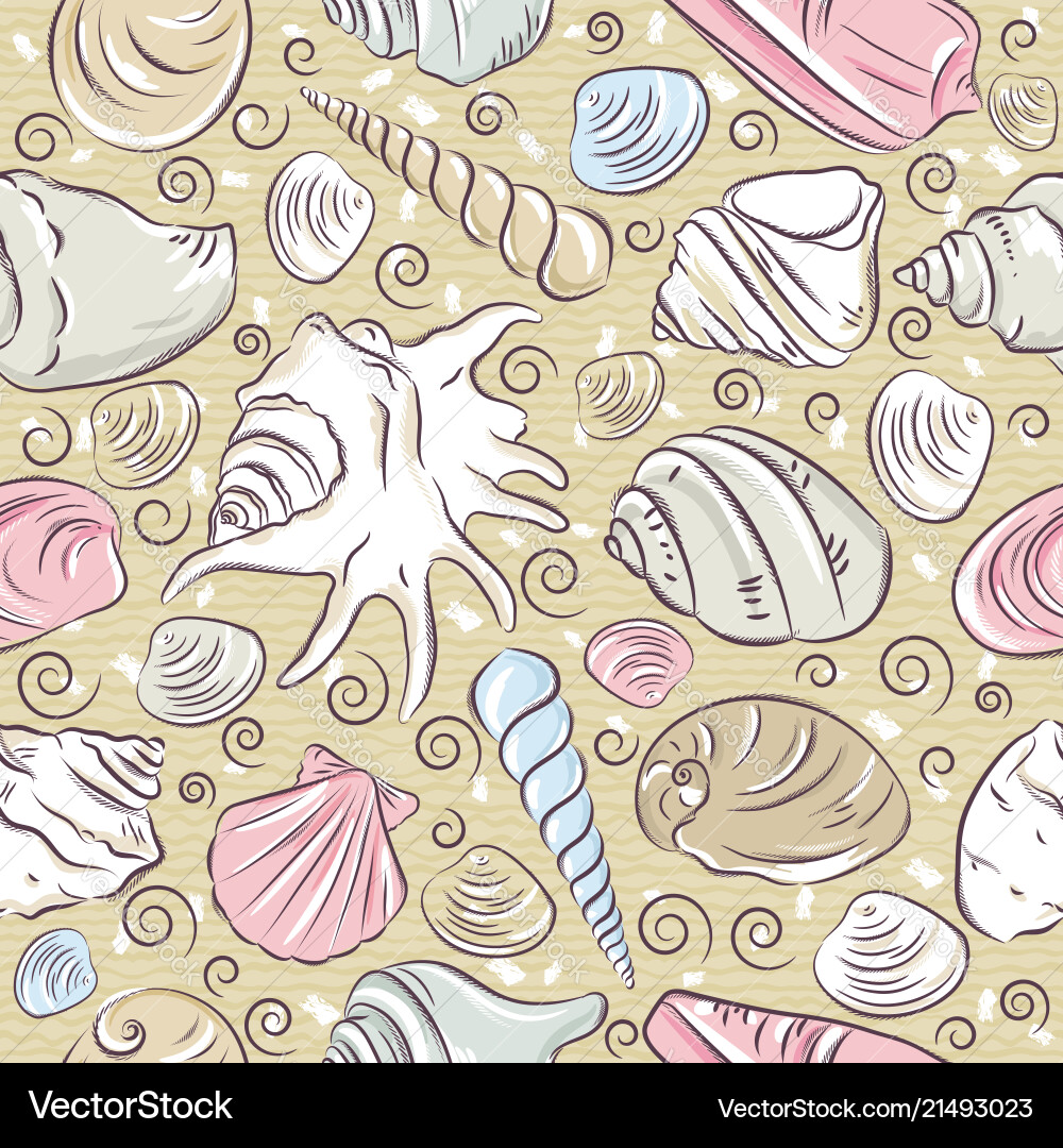 Seamless patterns with summer symbols shellfish Seamless patterns with summer symbols shellfish vector image