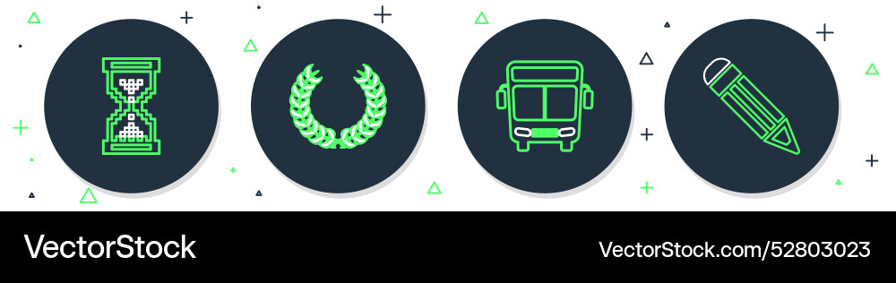 Set line laurel wreath bus hourglass pixel Set line laurel wreath bus hourglass pixel vector image