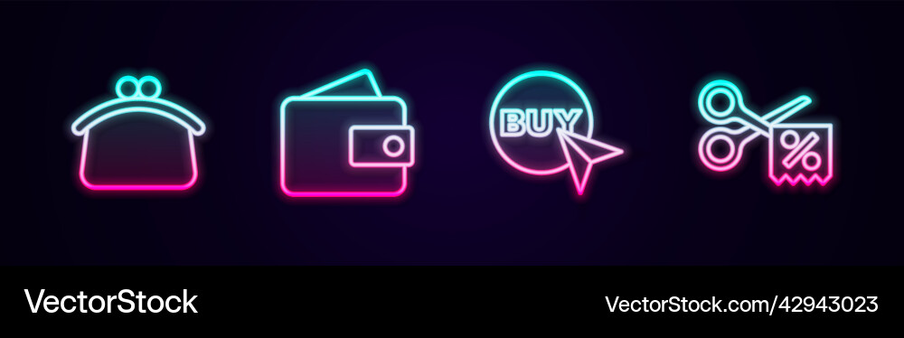 Set line wallet buy button and scissors cuts Vector Image