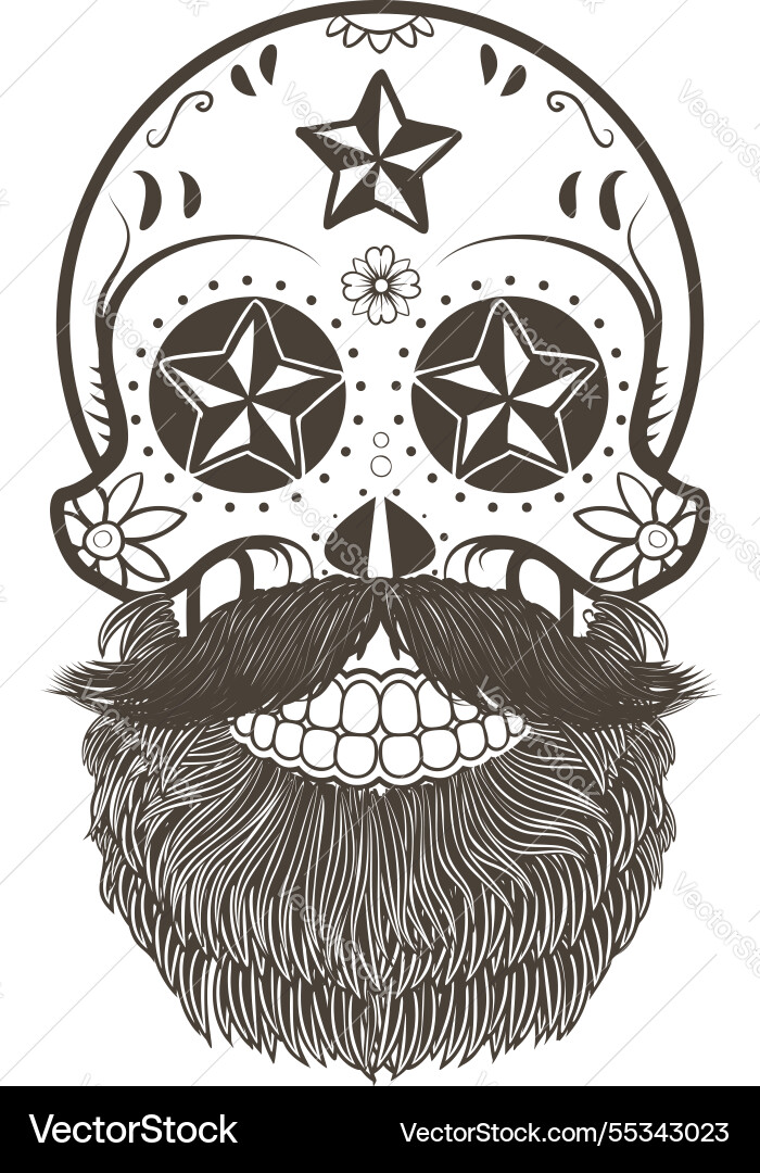 Sugar skull with hair and beard the day Sugar skull with hair and beard the day Vector Image