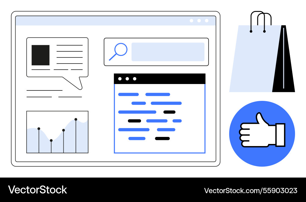 Webpage layout with analytics graph shopping bag Webpage layout with analytics graph shopping bag vector image