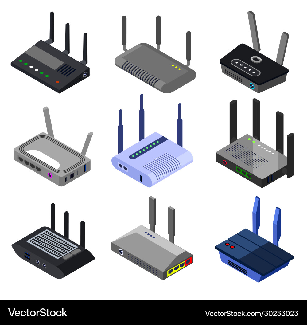 Wifi Router Isometric Icons Set vector image