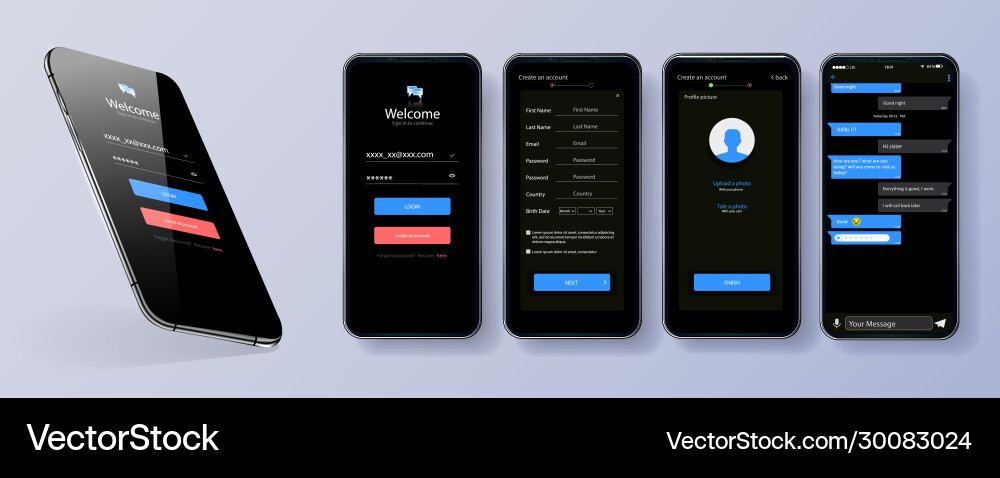 Black theme design mobile application user Vector Image
