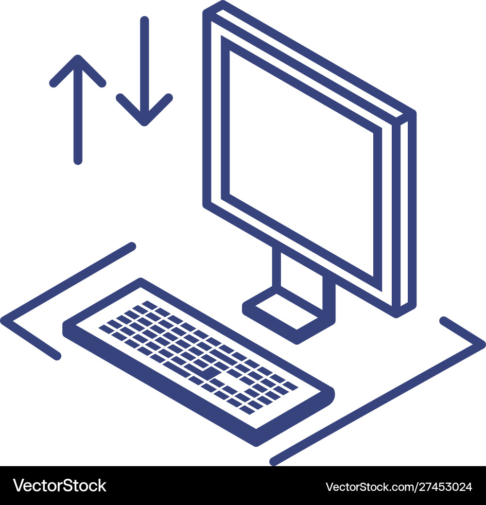 Desktop computer screen with keyboard in white vector image