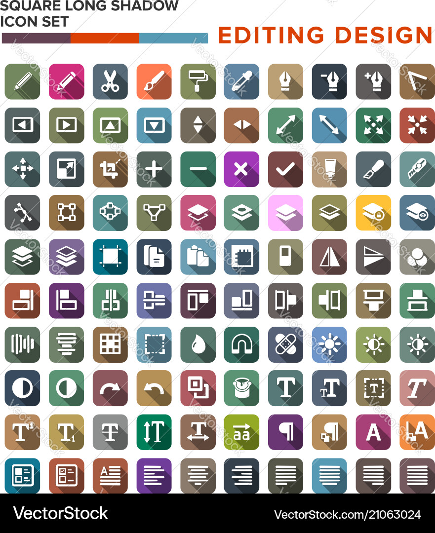 Edit Icons - Flat & Long Shadow Vector Image