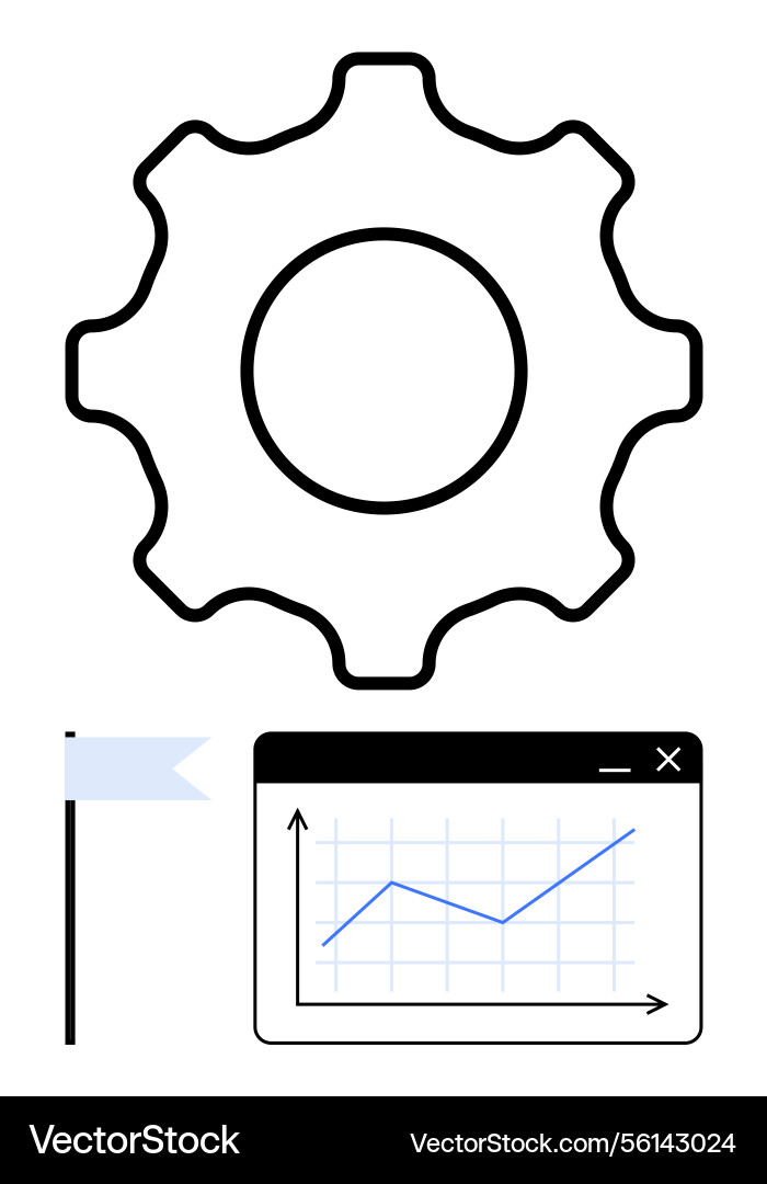 Gear with analytics chart and flag representing Gear with analytics chart and flag representing Vector Image