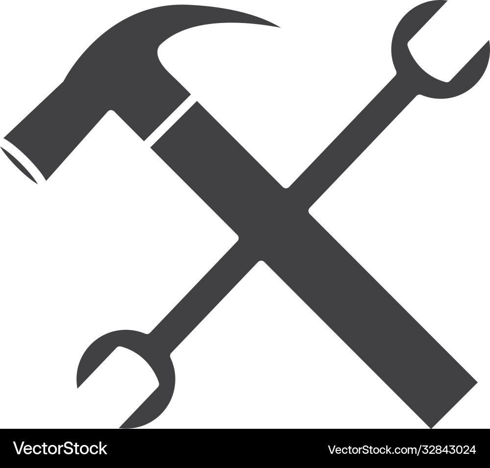 Hammer and wrench crossed silhouette style Hammer and wrench crossed silhouette style vector image