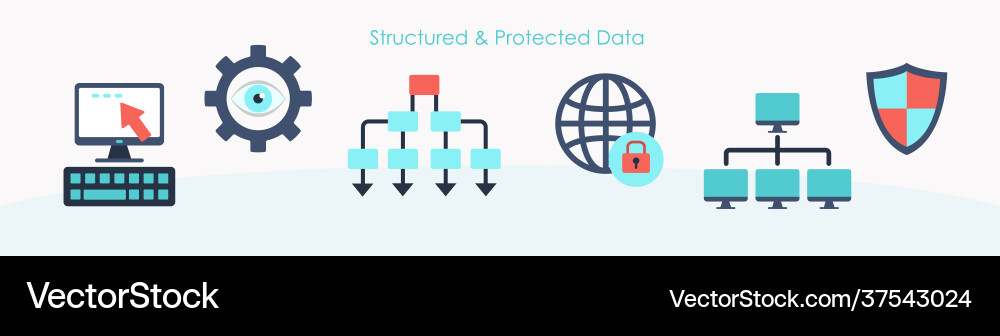 Highly protected data network elements flat set Highly protected data network elements flat set vector image