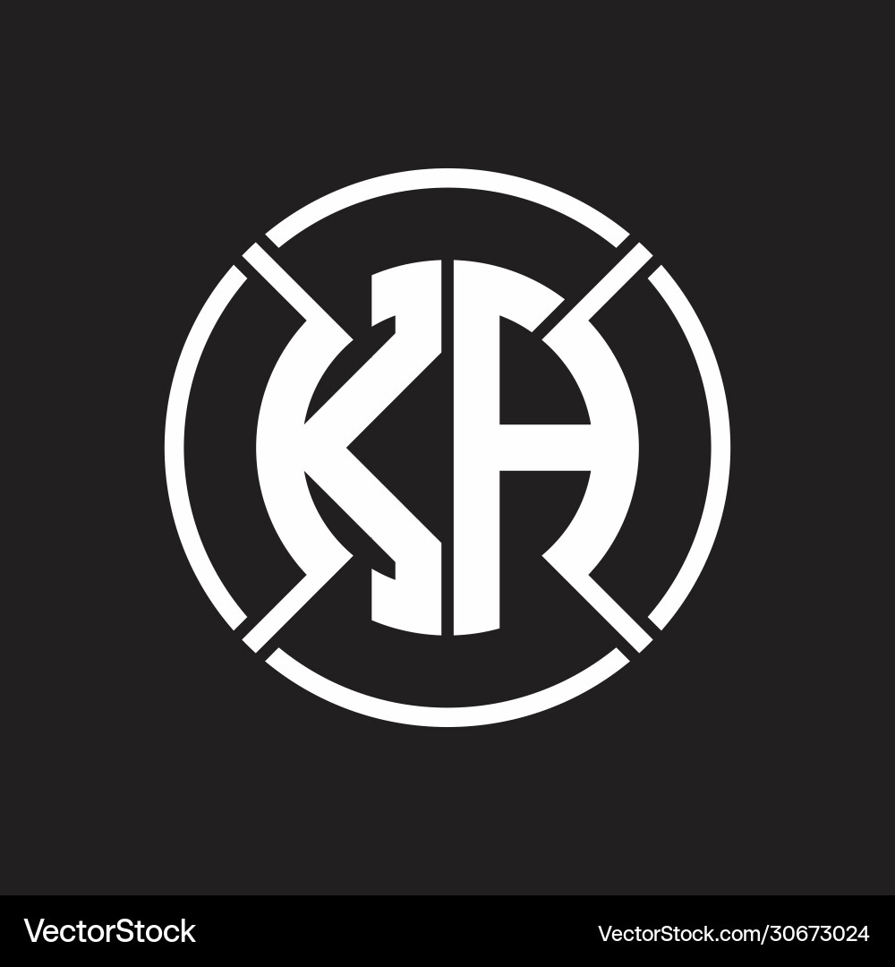 Ka logo monogram with four part circle slash vector image