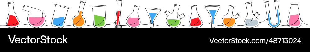 Laboratory glassware one line colored continuous Vector Image