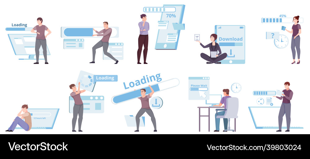 Loading progress people set Loading progress people set vector image