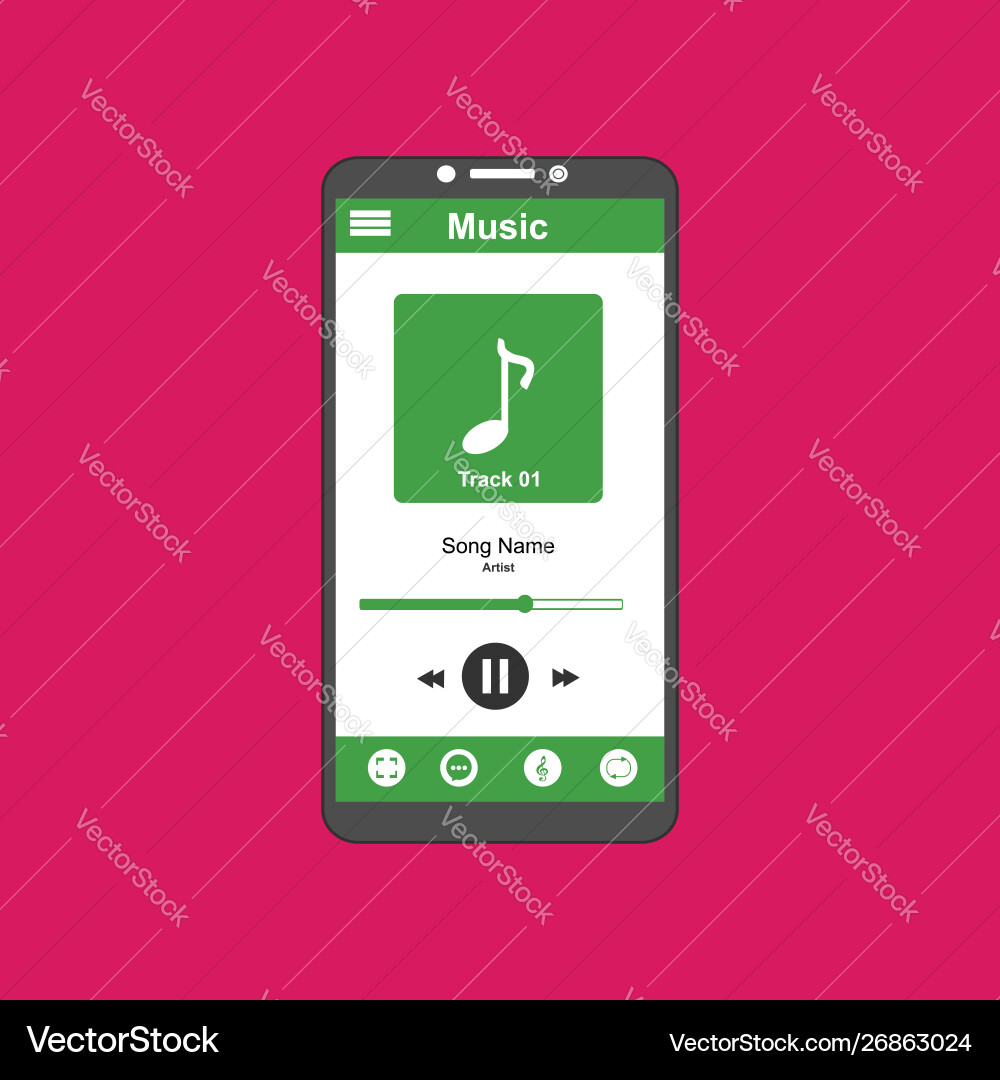 Media player application app template with flat vector image