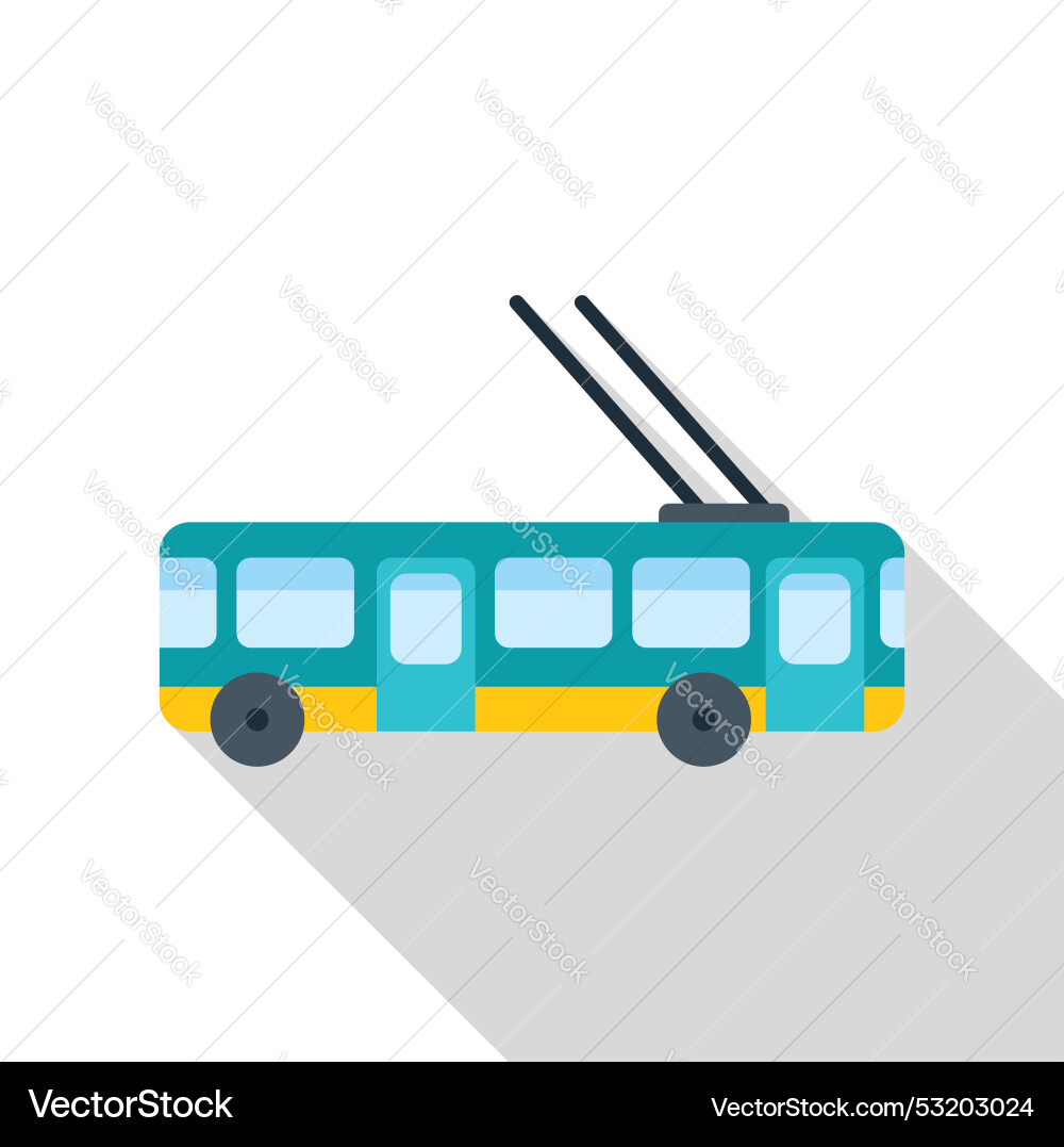 Modern trolleybus moving with open doors in flat Modern trolleybus moving with open doors in flat vector image