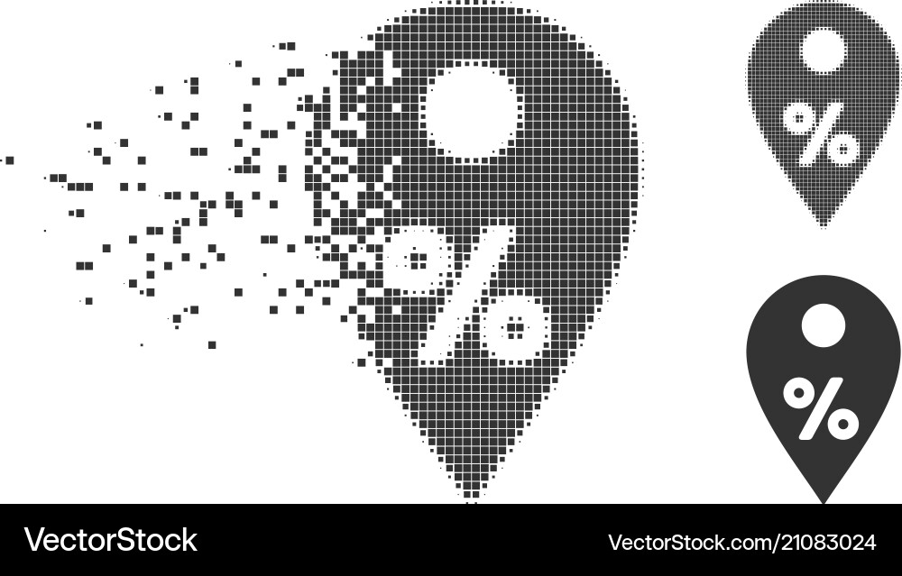 Percent map marker disintegrating pixel halftone vector image