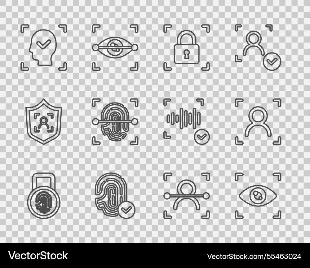 Set line fingerprint with lock eye scan face vector image