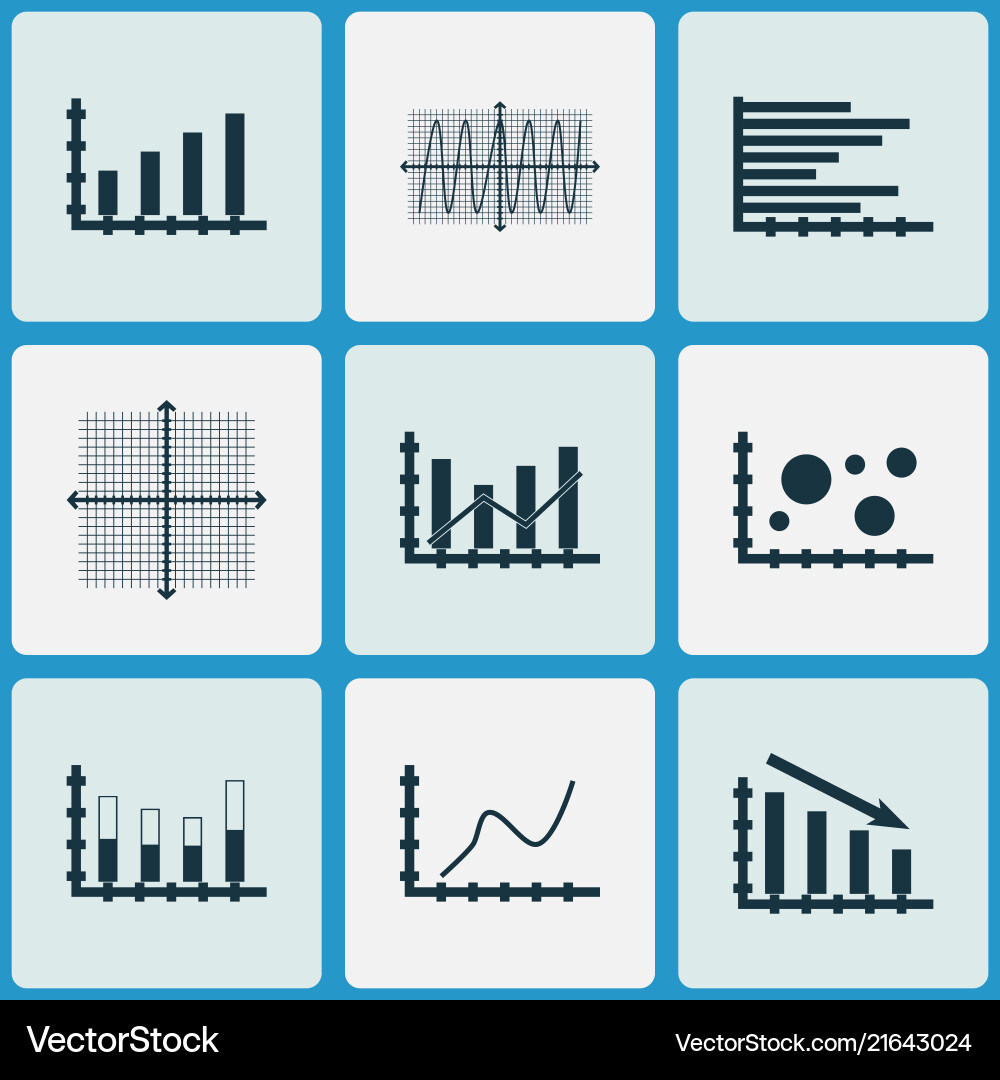 Set of graphs diagrams and statistics icons Set of graphs diagrams and statistics icons vector image