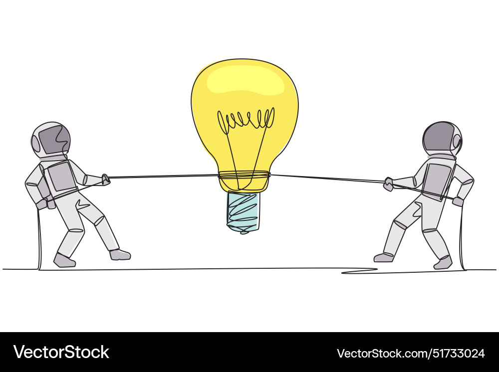 Single continuous line drawing two astronauts Single continuous line drawing two astronauts vector image