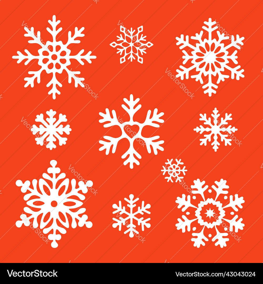 Snowflake Collection on Red Vector Image
