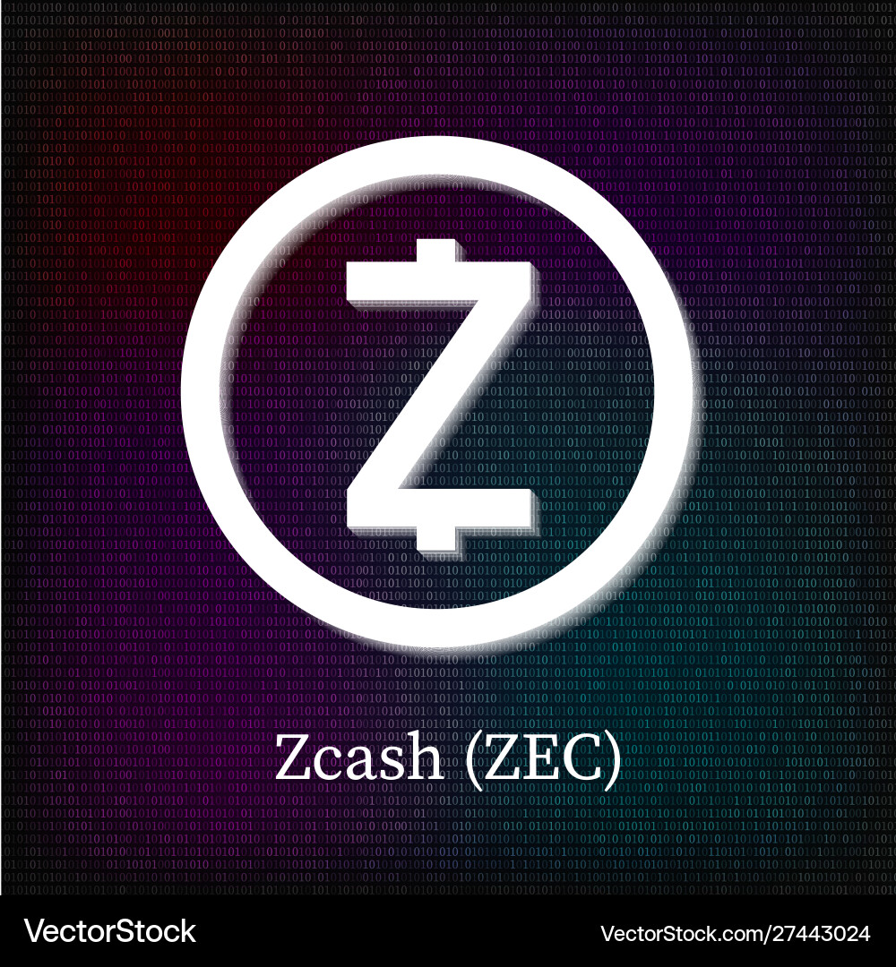 Zcash symbol on dark binary code background Zcash symbol on dark binary code background vector image