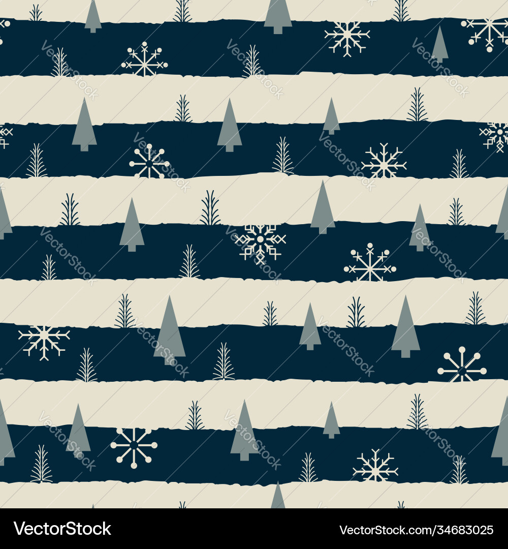 Black white snowflake tree seamless pattern Vector Image