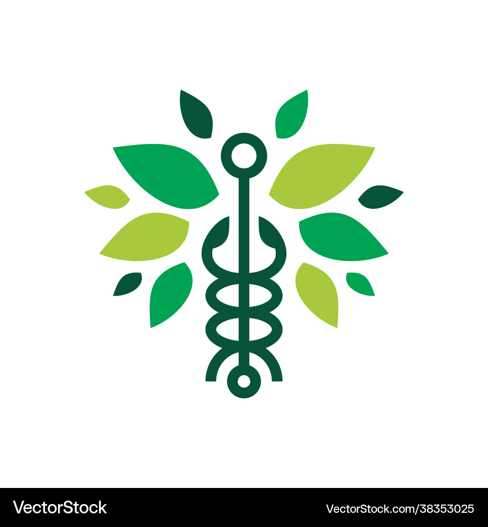 Caduceus leaf snake logo icon Caduceus leaf snake logo icon vector image