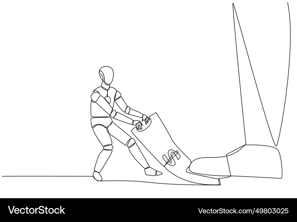 Continuous one line drawing smart robot pulling Continuous one line drawing smart robot pulling vector image