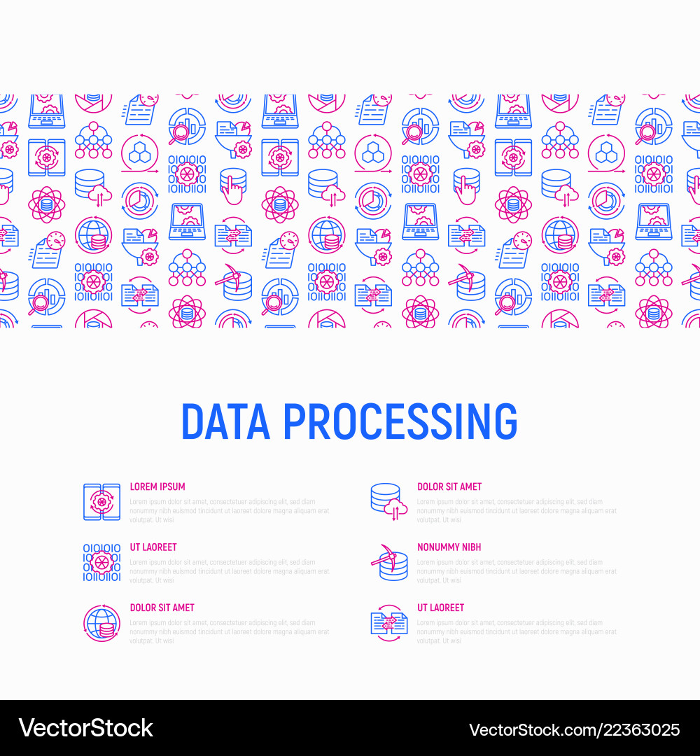 Data processing concept with thin line icons Data processing concept with thin line icons vector image