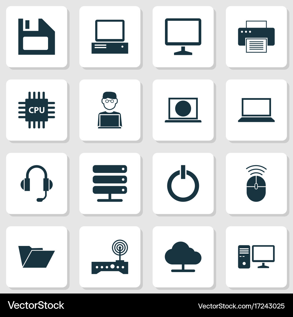 Device icons set collection of printing machine Vector Image