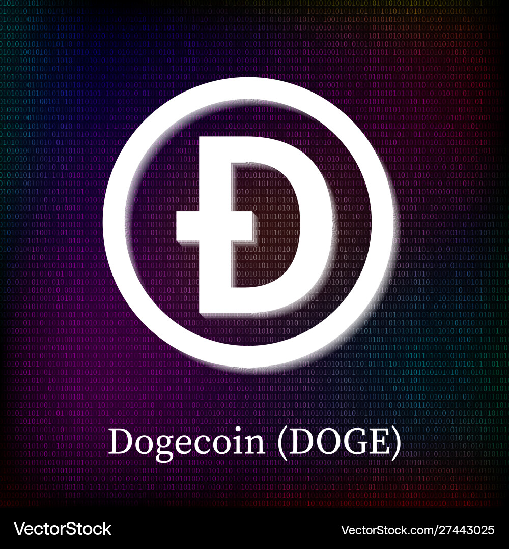 Dogecoin symbol on dark binary code background Dogecoin symbol on dark binary code background Vector Image