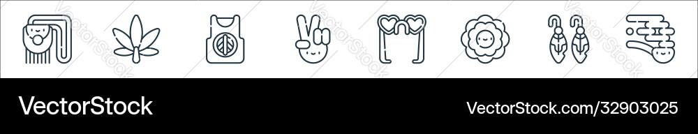Hippies line icons linear set quality Hippies line icons linear set quality vector image