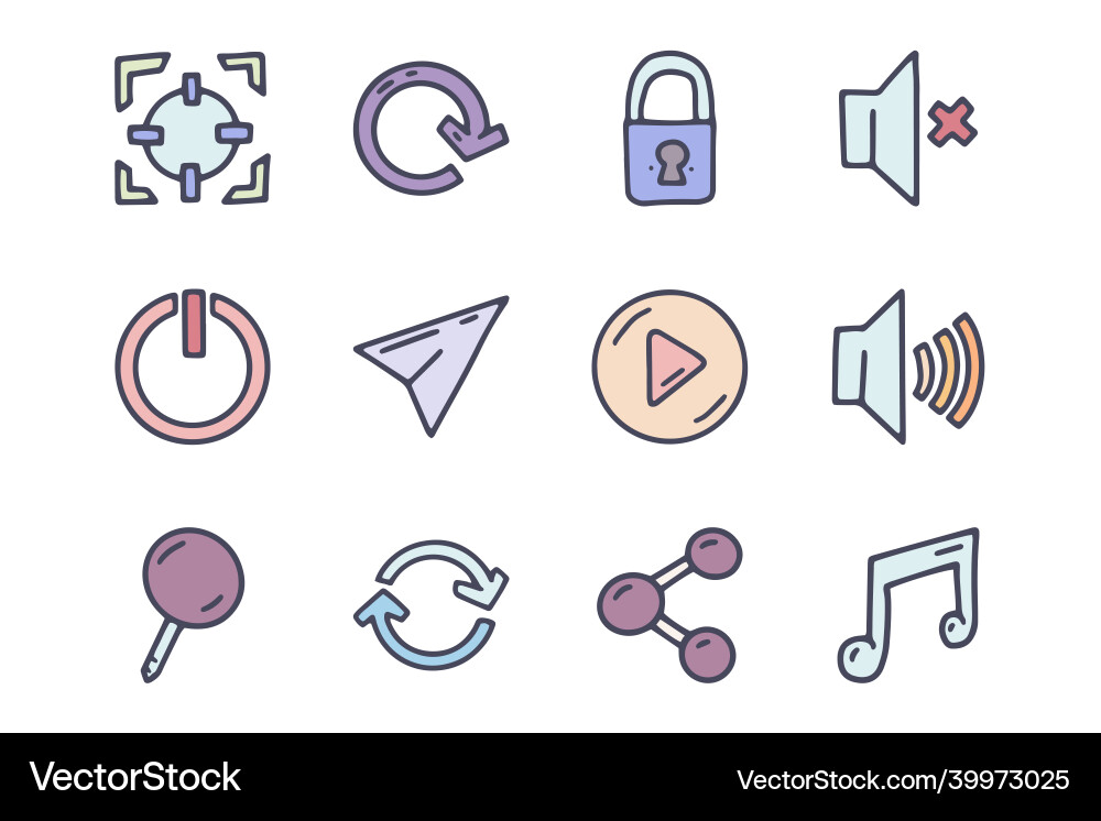 Interface color doodle simple icon set Interface color doodle simple icon set vector image