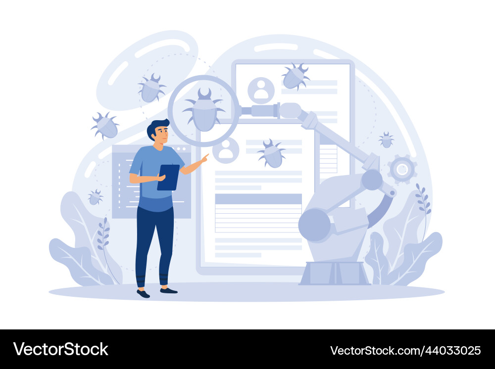 Laptop and software assisting in testing process vector image