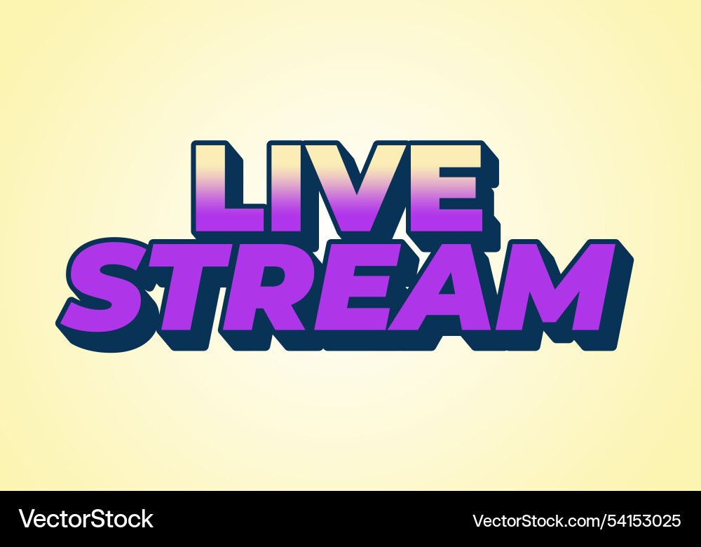 Live stream text effect in 3d style with eye Live stream text effect in 3d style with eye Vector Image