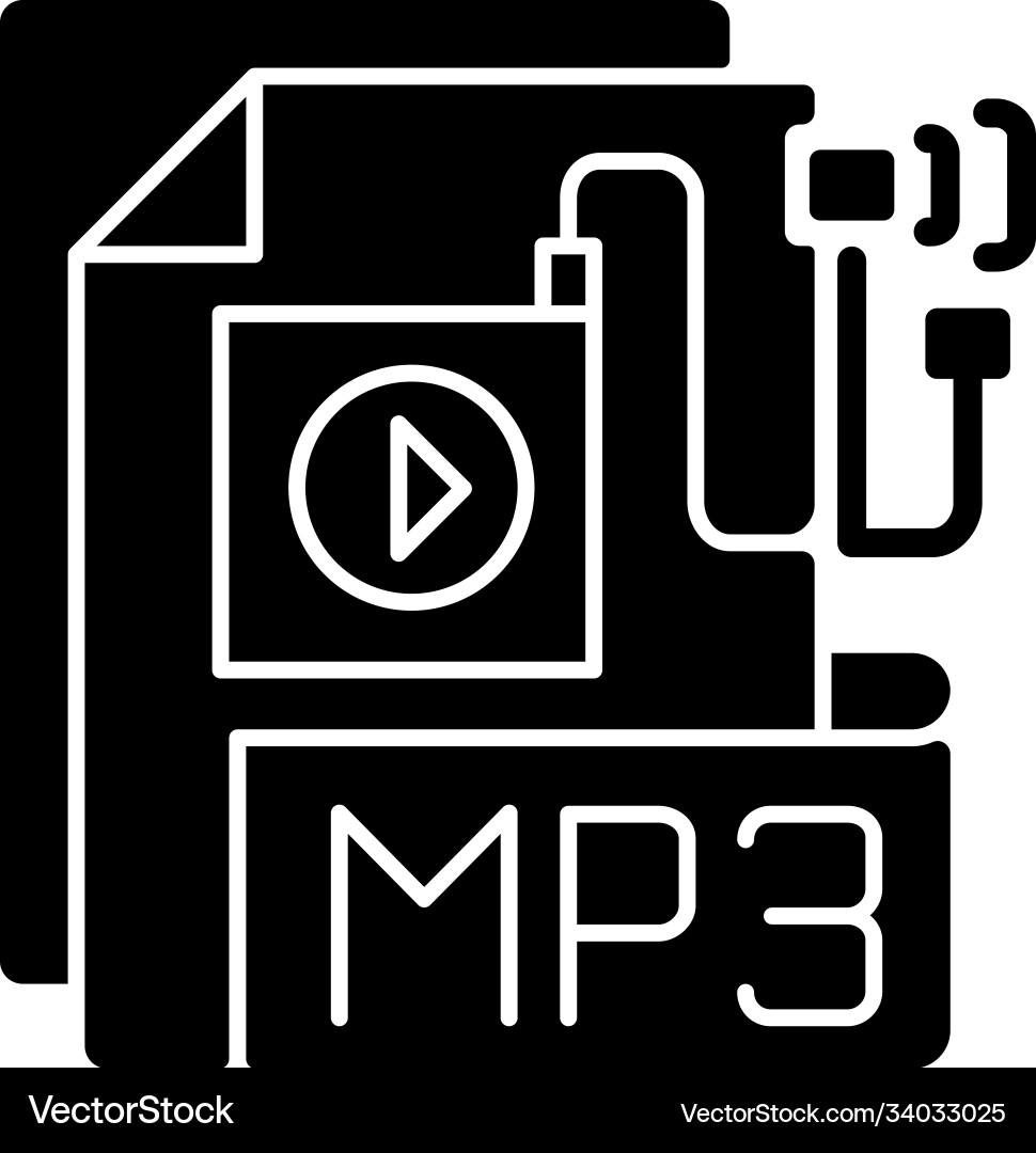 Mp3 audio file black glyph icon Mp3 audio file black glyph icon vector image