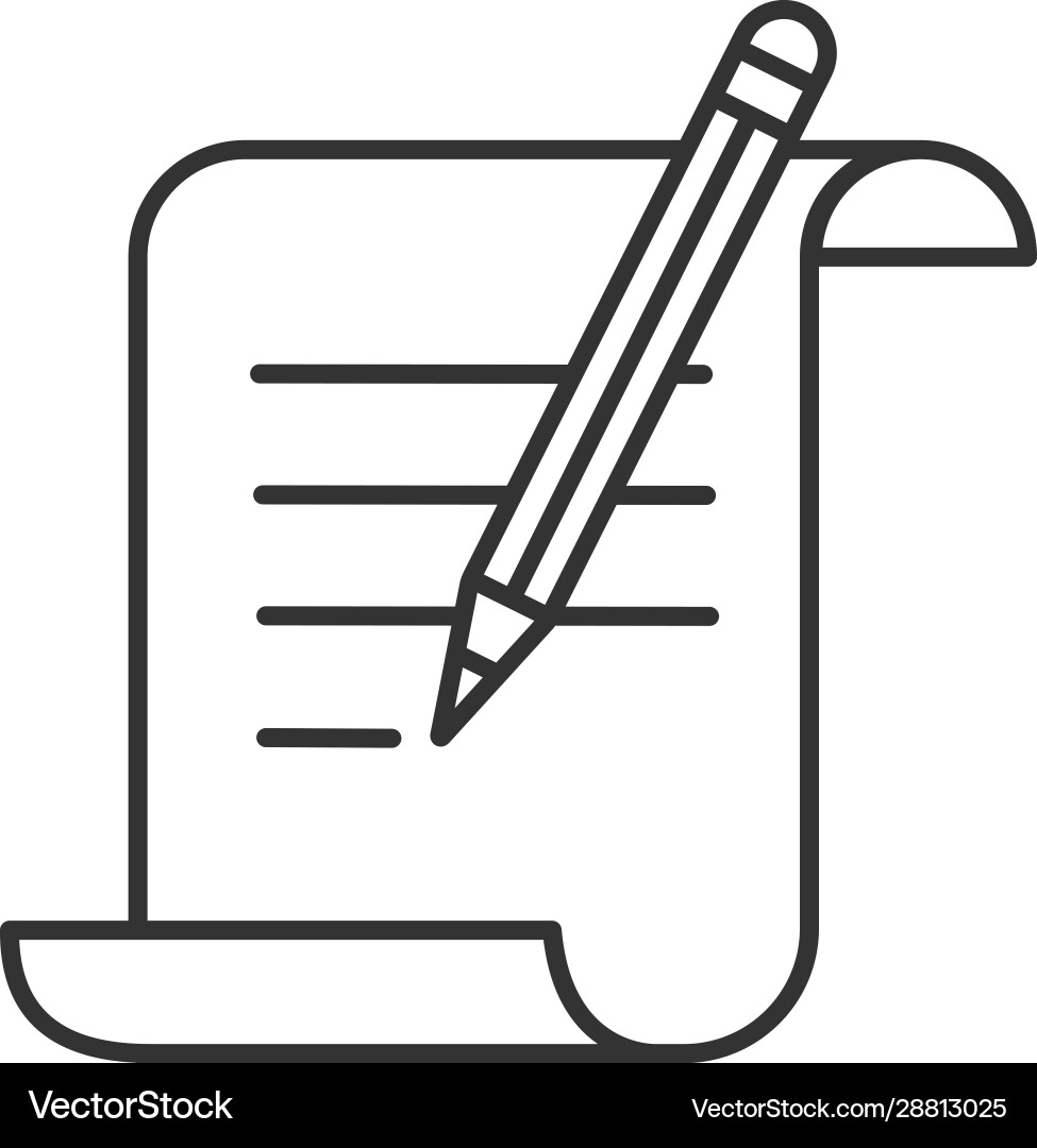 Paper scroll with text and pencil linear icon vector image